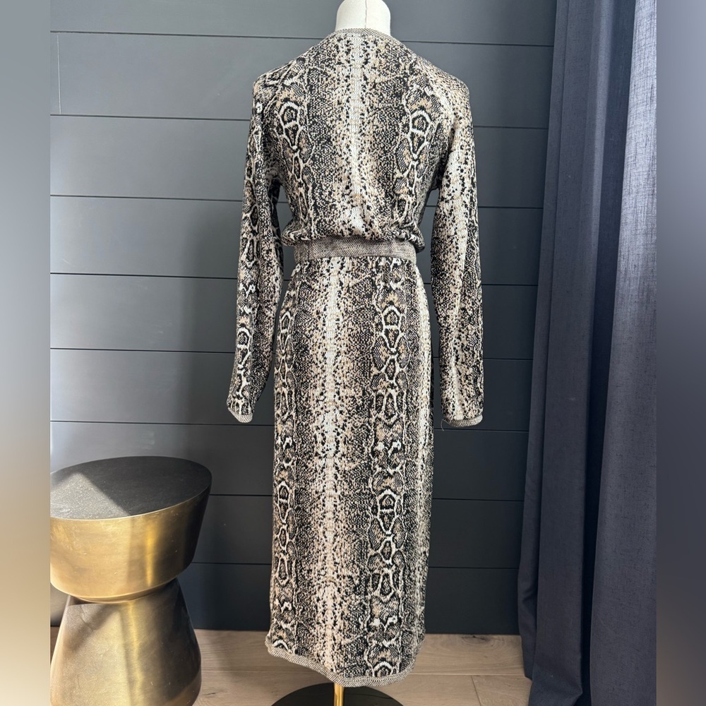 Zara Black Gray Brown Snake Print Long Sleeve Dress Stretchy - Picture 4 of 8